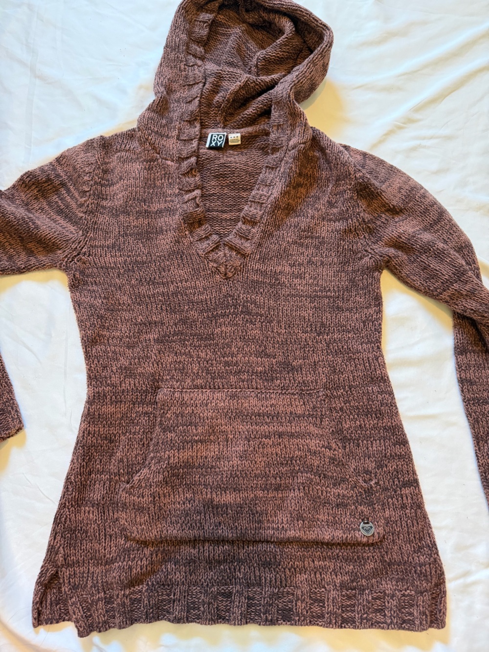 Roxy Women's V-Neck Hoodie Sweater in Mauve Heather